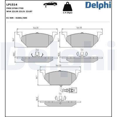 DELPHİ MARKA Golf4 Golf5 Jetta Passat A3 Toledo Ön Fren Balatası 1997- 1J0698151